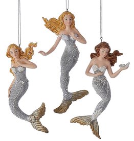 Kurt Adler Mermaid Ornaments Silver And Gold Set Of 3 Assorted