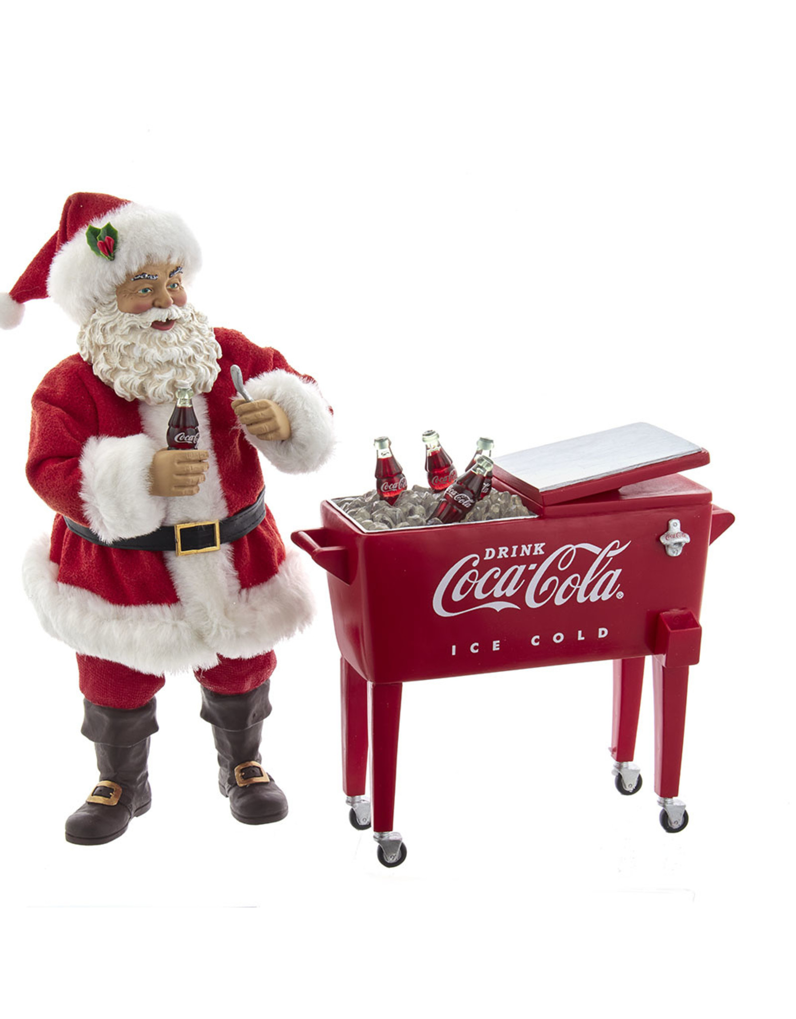 Kurt Adler Fabriche Coca-Cola Santa With Table Cooler 2pc Set