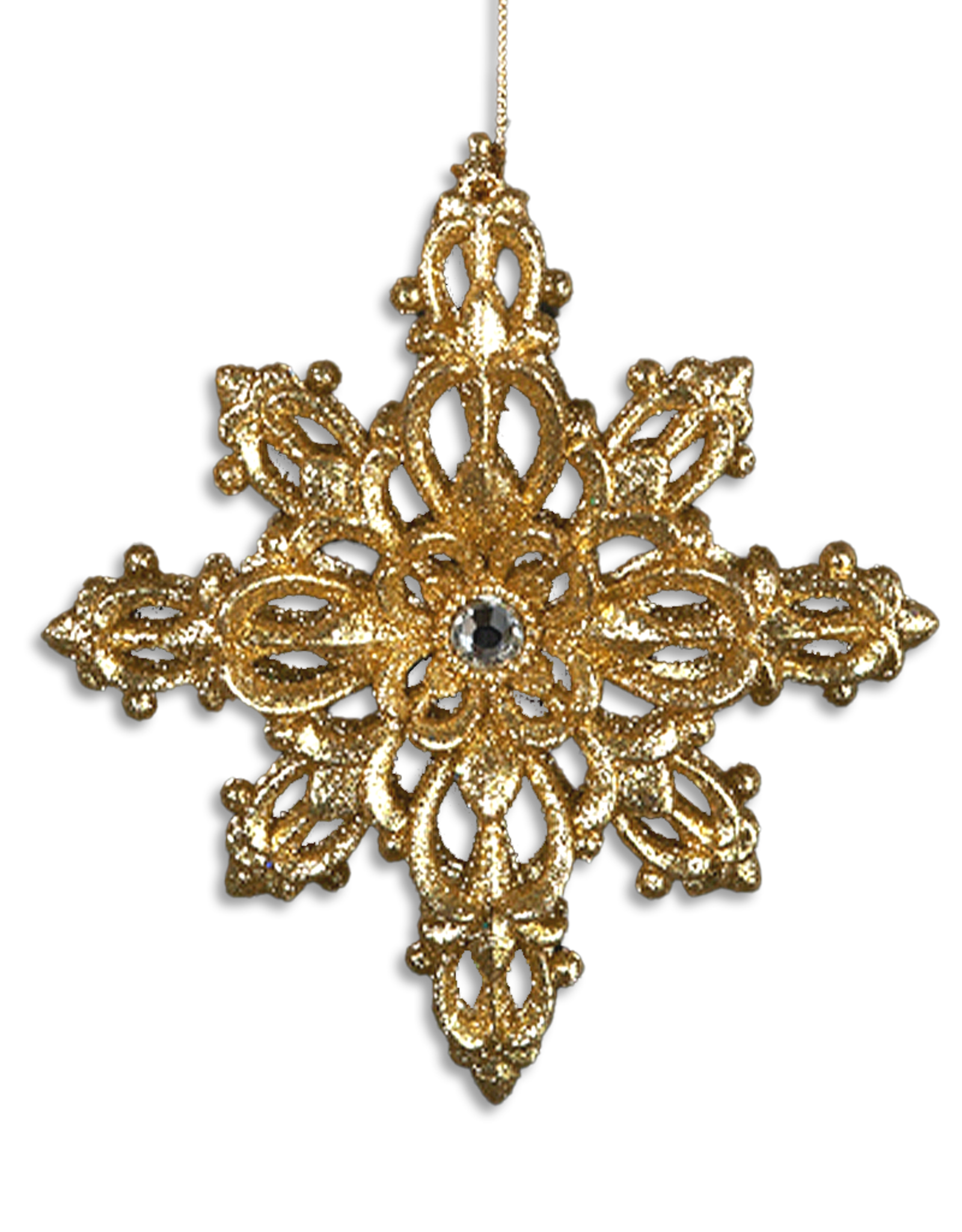 Kurt Adler Acrylic Gold Snowflake with Silver Gem Ornament