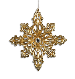 Kurt Adler Acrylic Gold Snowflake with Silver Gem Ornament
