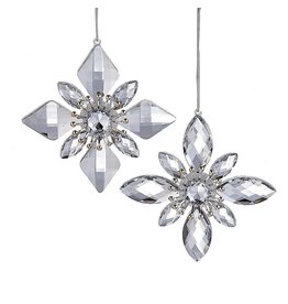 Kurt Adler Silver Jewel Snowflake Ornaments 4PC Set of 2 Assorted