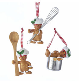 Kurt Adler Gingerbread Chef Boy Utensil Ornaments 1 Set of 3 Assorted
