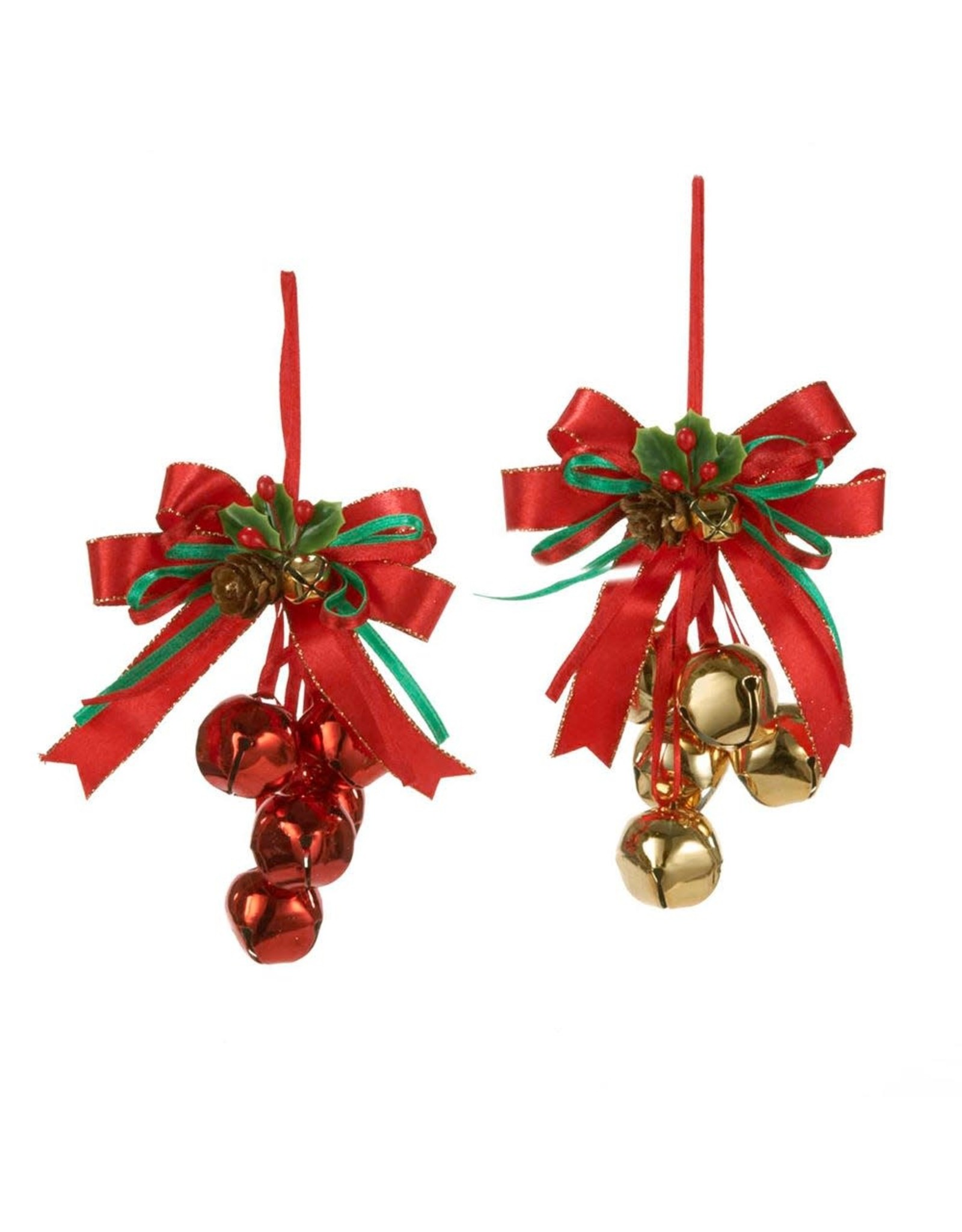 Kurt Adler Metal Red And Gold Bells With Bow Ornaments 2 Assorted