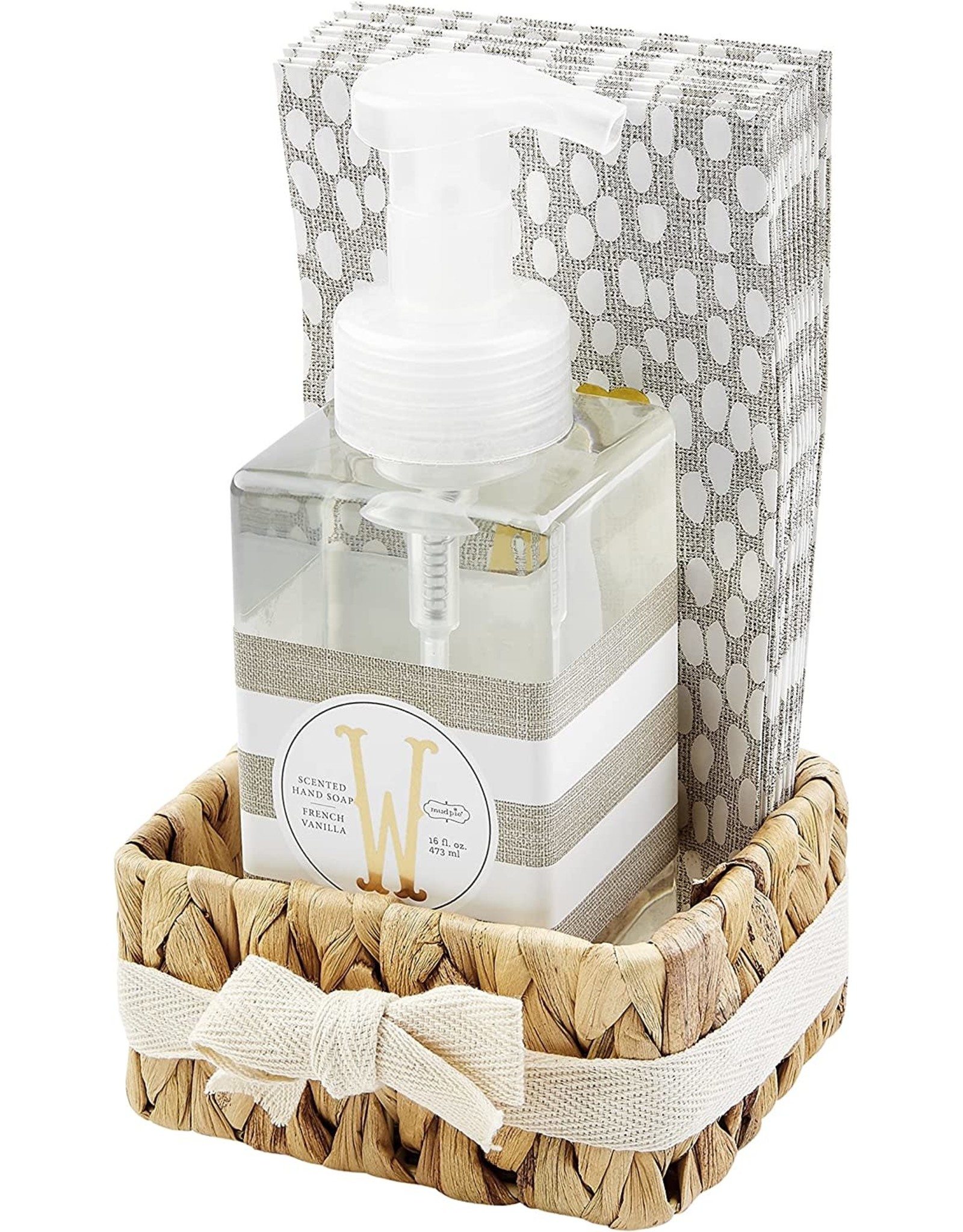 Mud Pie Initial W Hand Soap Paper Hand Towels And Basket Set