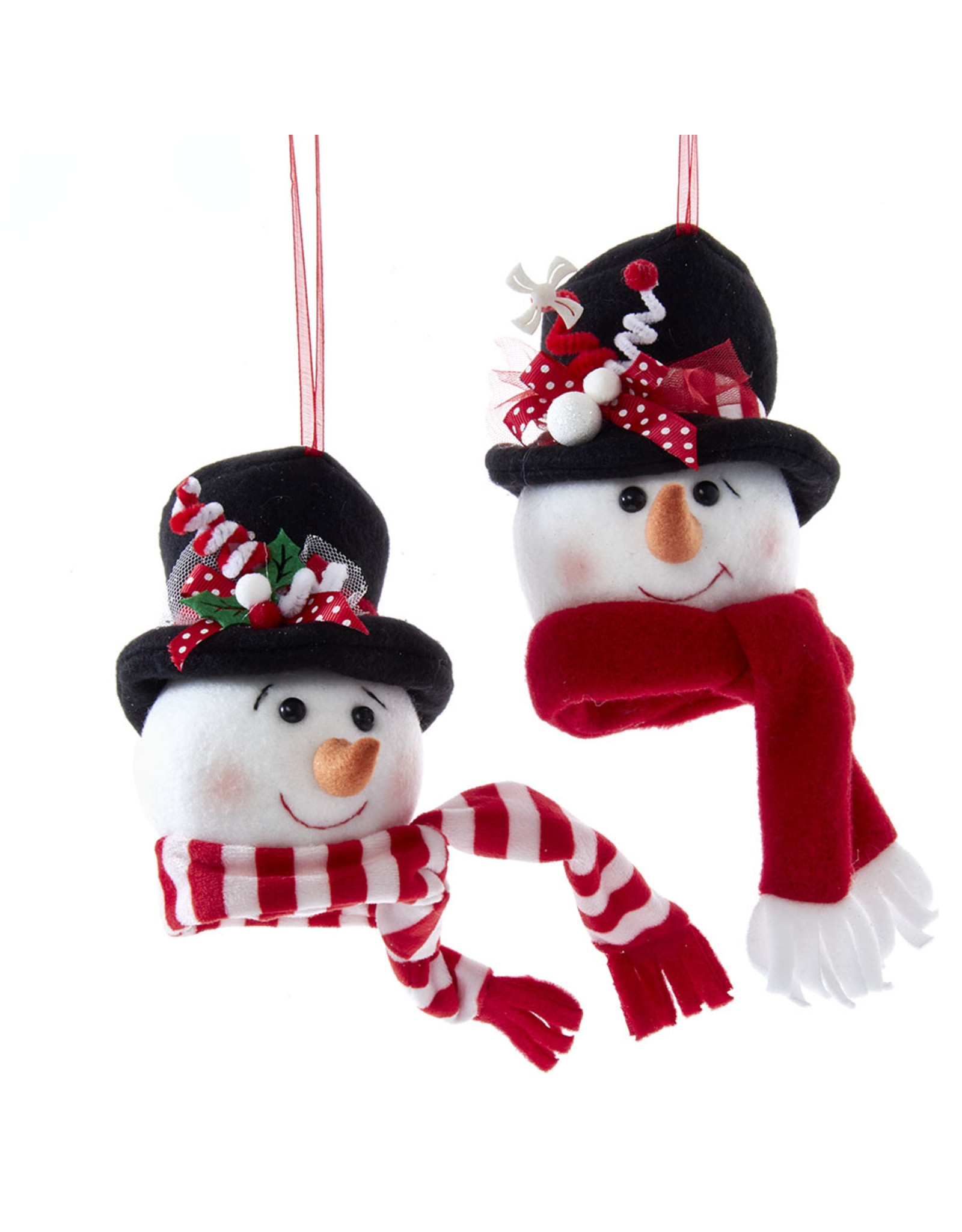 Kurt Adler Red White Snowman Head Ornaments 2 Assorted