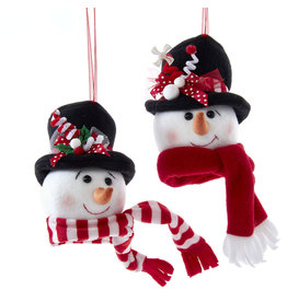 Kurt Adler Red White Snowman Head Ornaments 2 Assorted