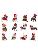 Kurt Adler Dog With Plaid Coat And Santa Hat Ornaments 12 Assorted