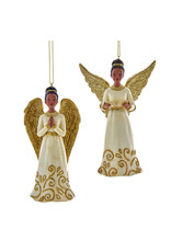 Kurt Adler Ivory n Gold Black African American Angel Ornaments 2pc Set