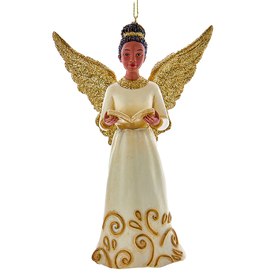 Kurt Adler Ivory n Gold Black African American Angel Ornament READING