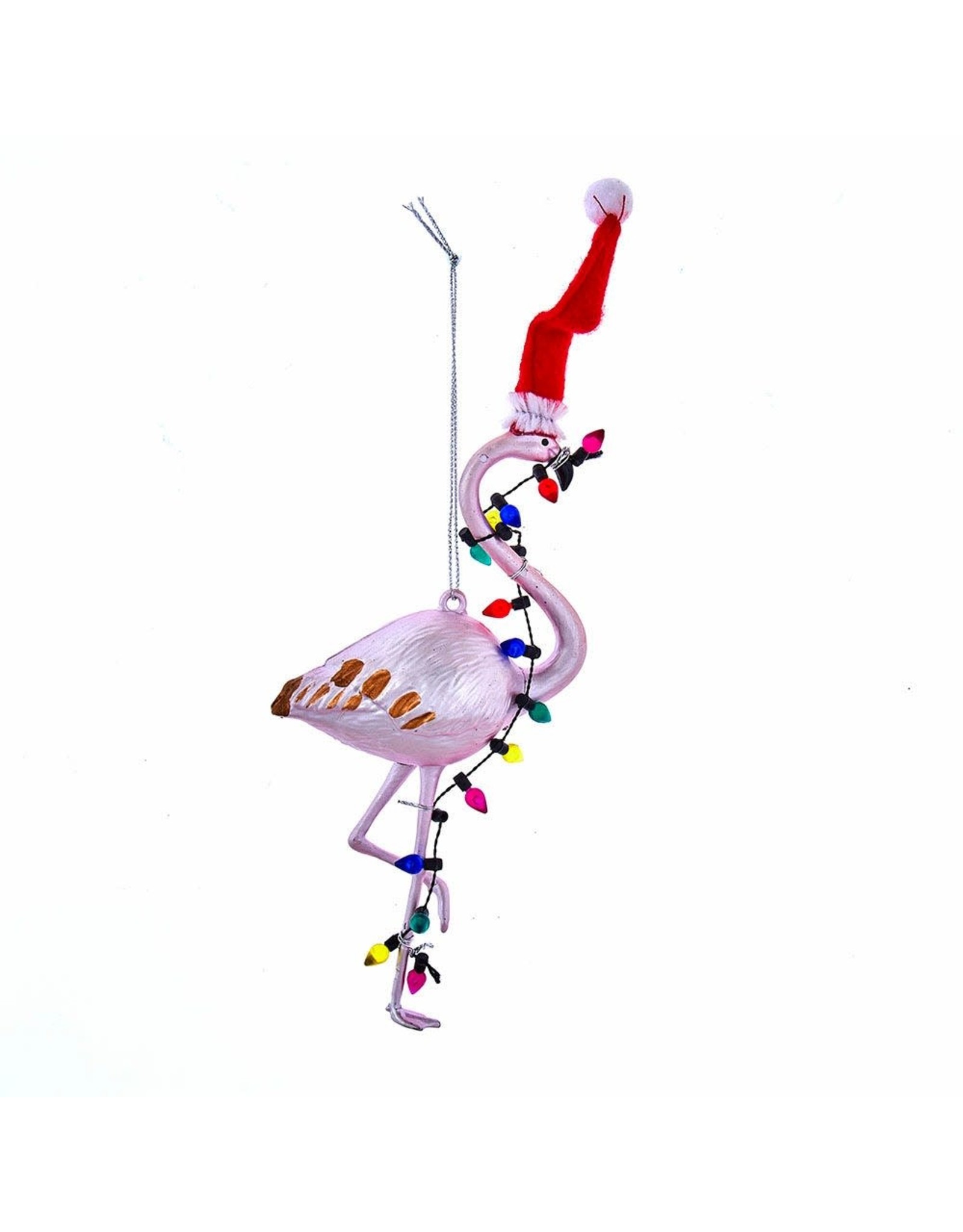 Kurt Adler Flamingo Ornament W Santa Hat And Christmas Lights