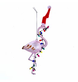 Kurt Adler Flamingo Ornament W Santa Hat And Christmas Lights