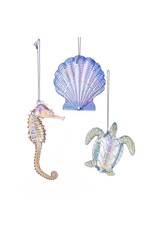 Kurt Adler Iridescent Acrylic Sea Shell Turtle And Sea Horse Ornaments