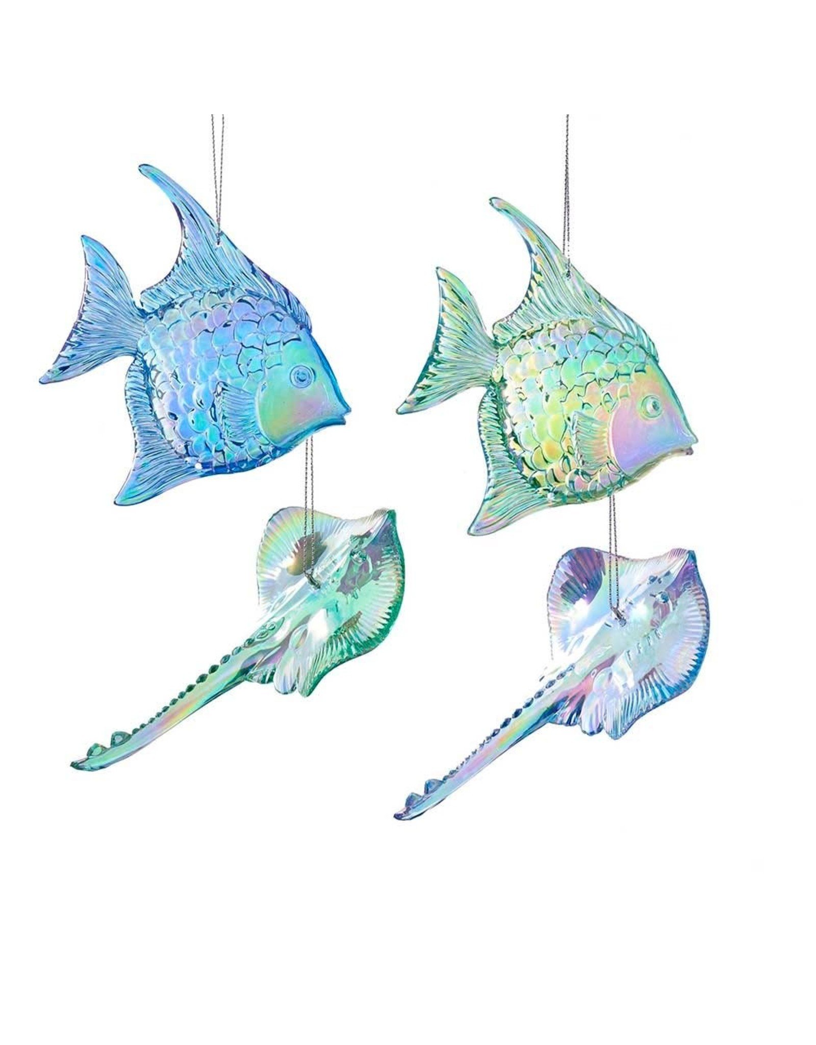 Kurt Adler Iridescent Acrylic Fish And Stingray Ornaments 4 Assorted