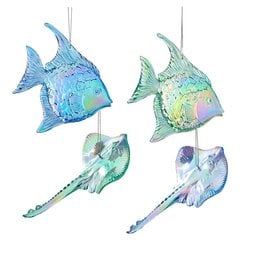 Kurt Adler Iridescent Acrylic Fish And Stingray Ornaments 4 Assorted