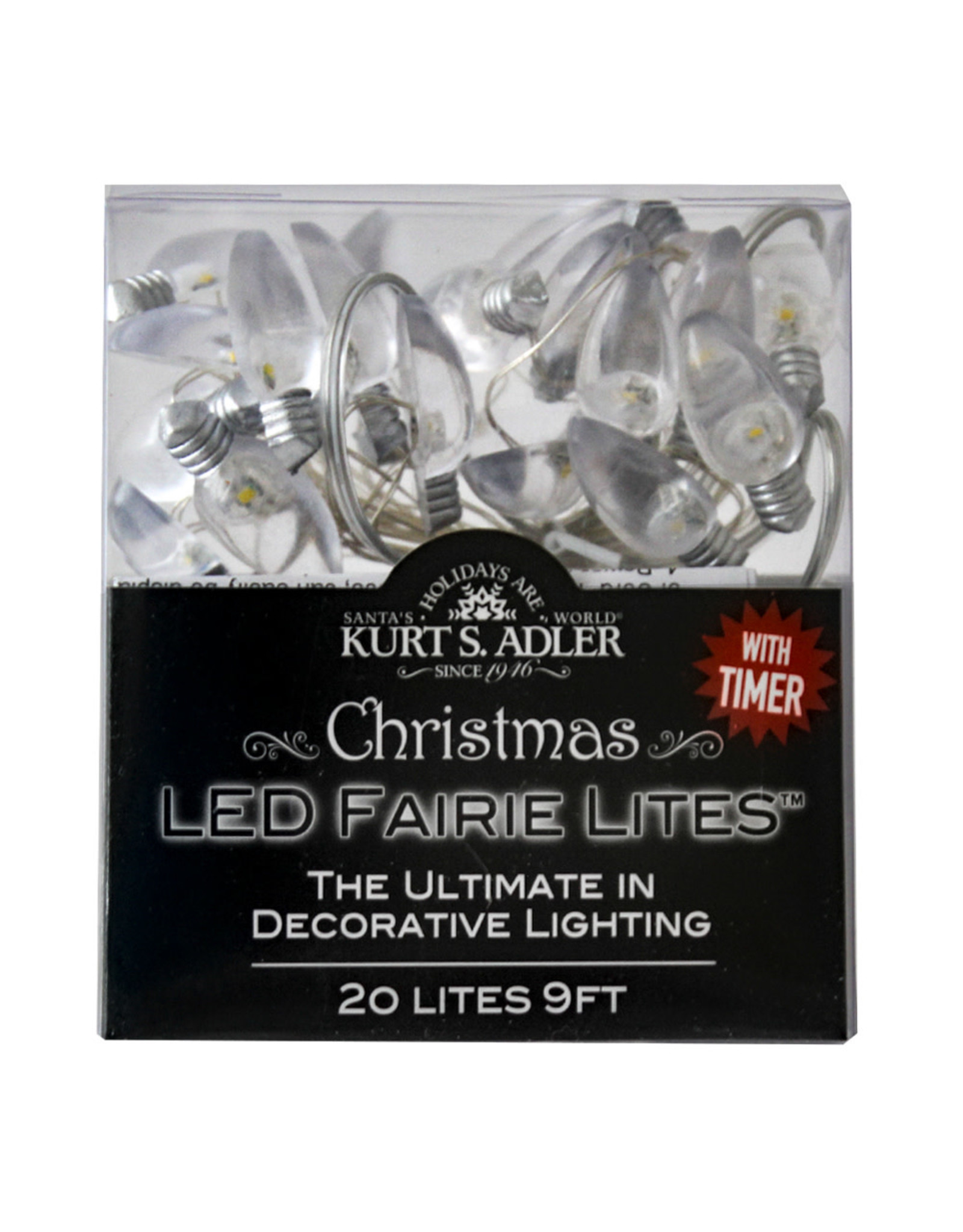 Kurt Adler Fairy Lights Christmas Bulb C7 Shape Clear 20 Light Set B/O