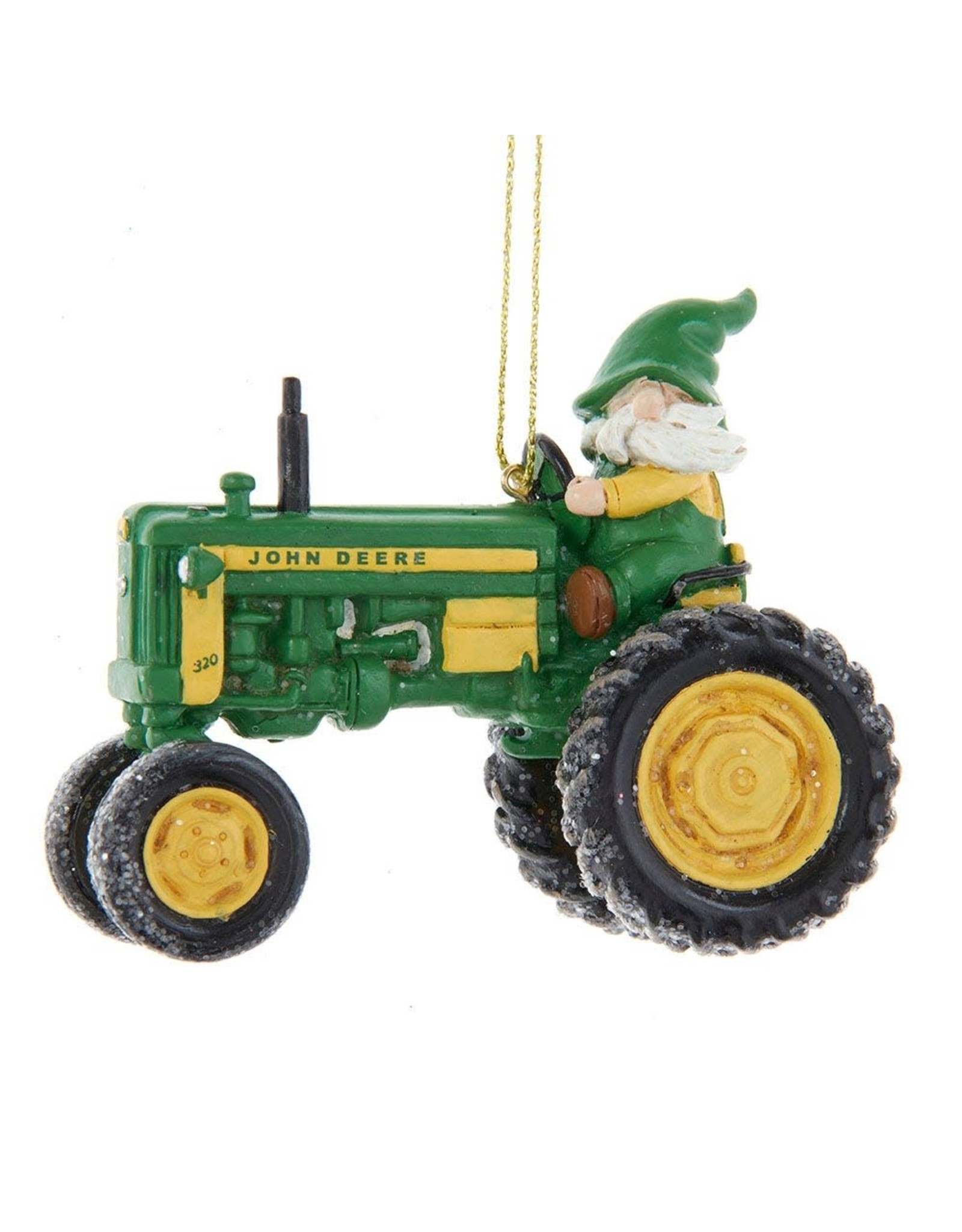 Kurt Adler John Deere 320 Tractor Ornament w Gnome For Personalization