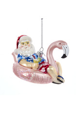 Kurt Adler Nobel Gems Santa In Flamingo Pool Float Glass Ornament