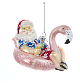 Kurt Adler Nobel Gems Santa In Flamingo Pool Float Glass Ornament