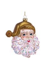 Kurt Adler Glass Gold Glittered Santa Head Ornament 5 Inch