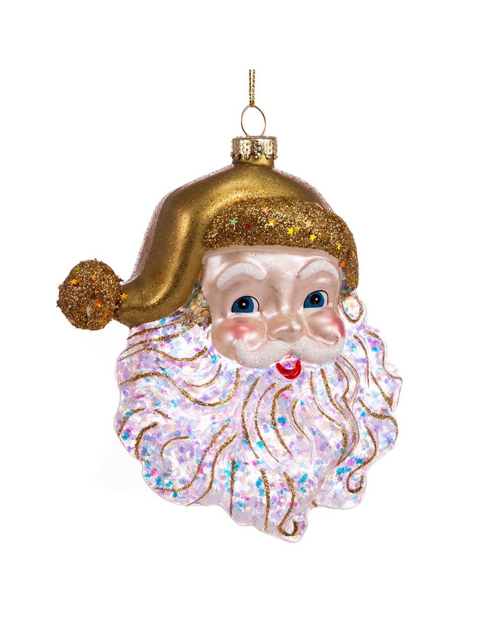 Kurt Adler Glass Gold Glittered Santa Head Ornament 5 Inch
