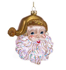 Kurt Adler Glass Gold Glittered Santa Head Ornament 5 Inch