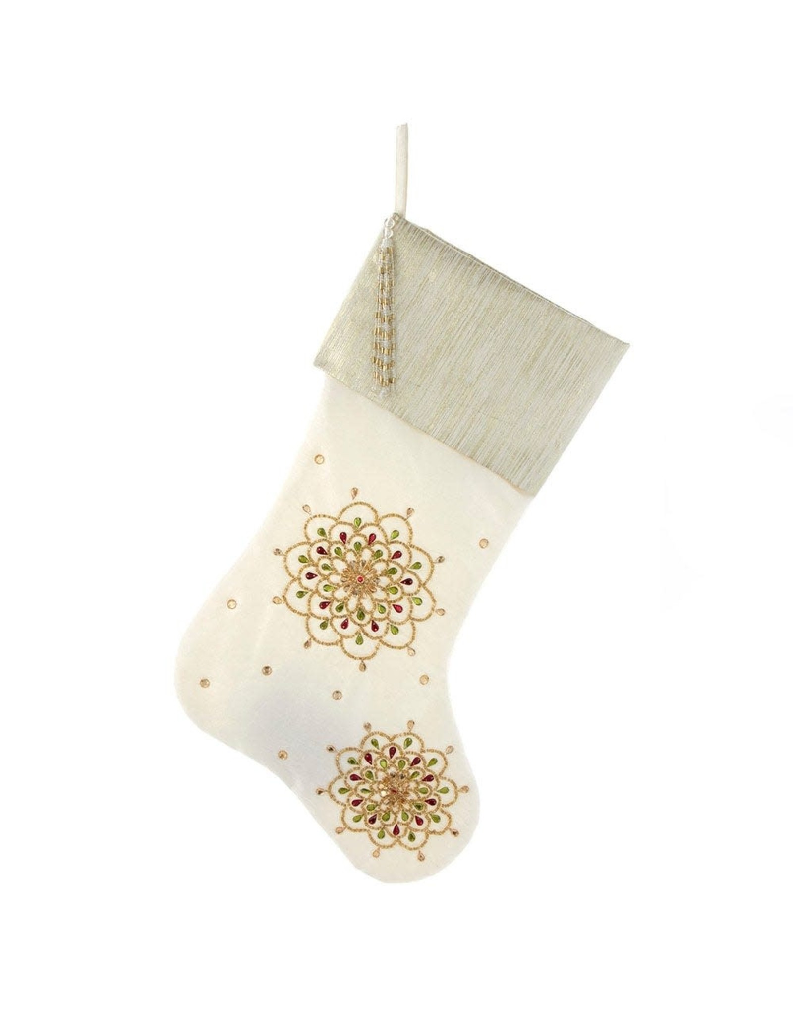 Kurt Adler Christmas Stockings Ivory Embossed Jeweled Stocking
