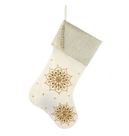 Kurt Adler Christmas Stockings Ivory Embossed Jeweled Stocking