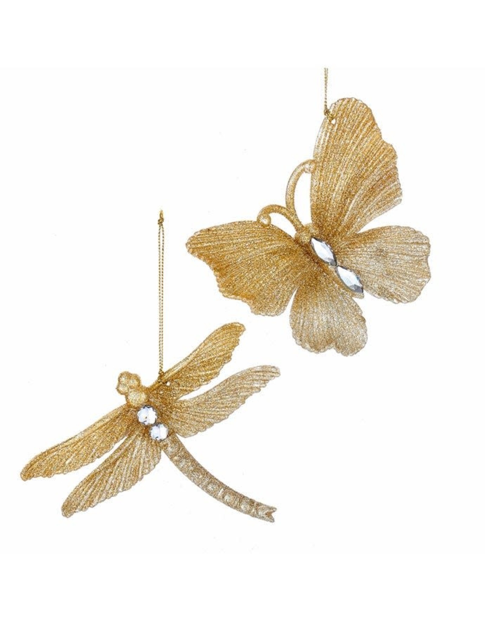 Kurt Adler Gold Glitter Butterfly And Dragonfly Ornaments 2 Assorted