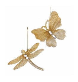 Kurt Adler Gold Glitter Butterfly And Dragonfly Ornaments 2 Assorted