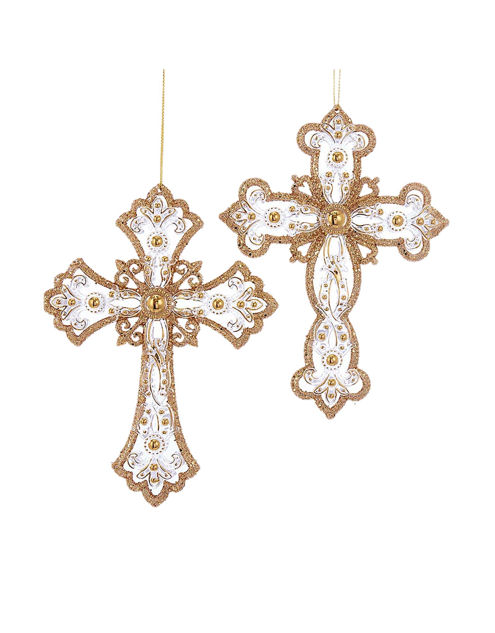 Kurt Adler Gold And Silver Cross Ornaments 2 Assorted