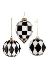 Kurt Adler Black And White Ball And Finial Ornaments 3 Assorted