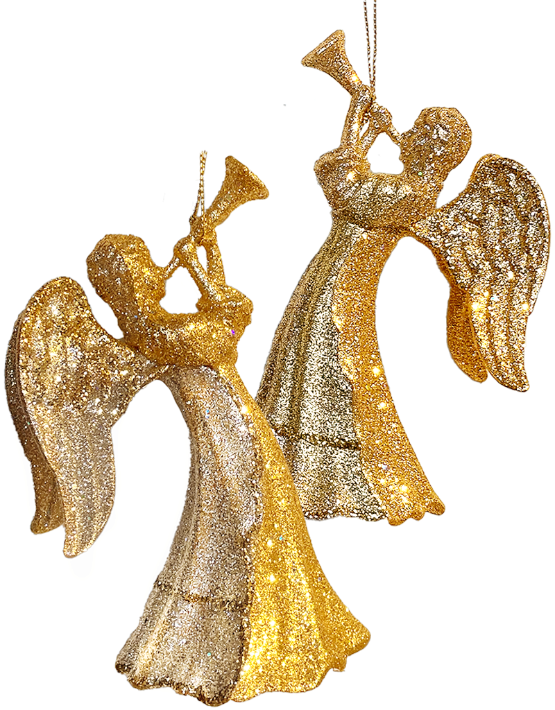 Kurt Adler Gold Glittered Angel Ornaments 2 Assorted Digs N Ts 1628