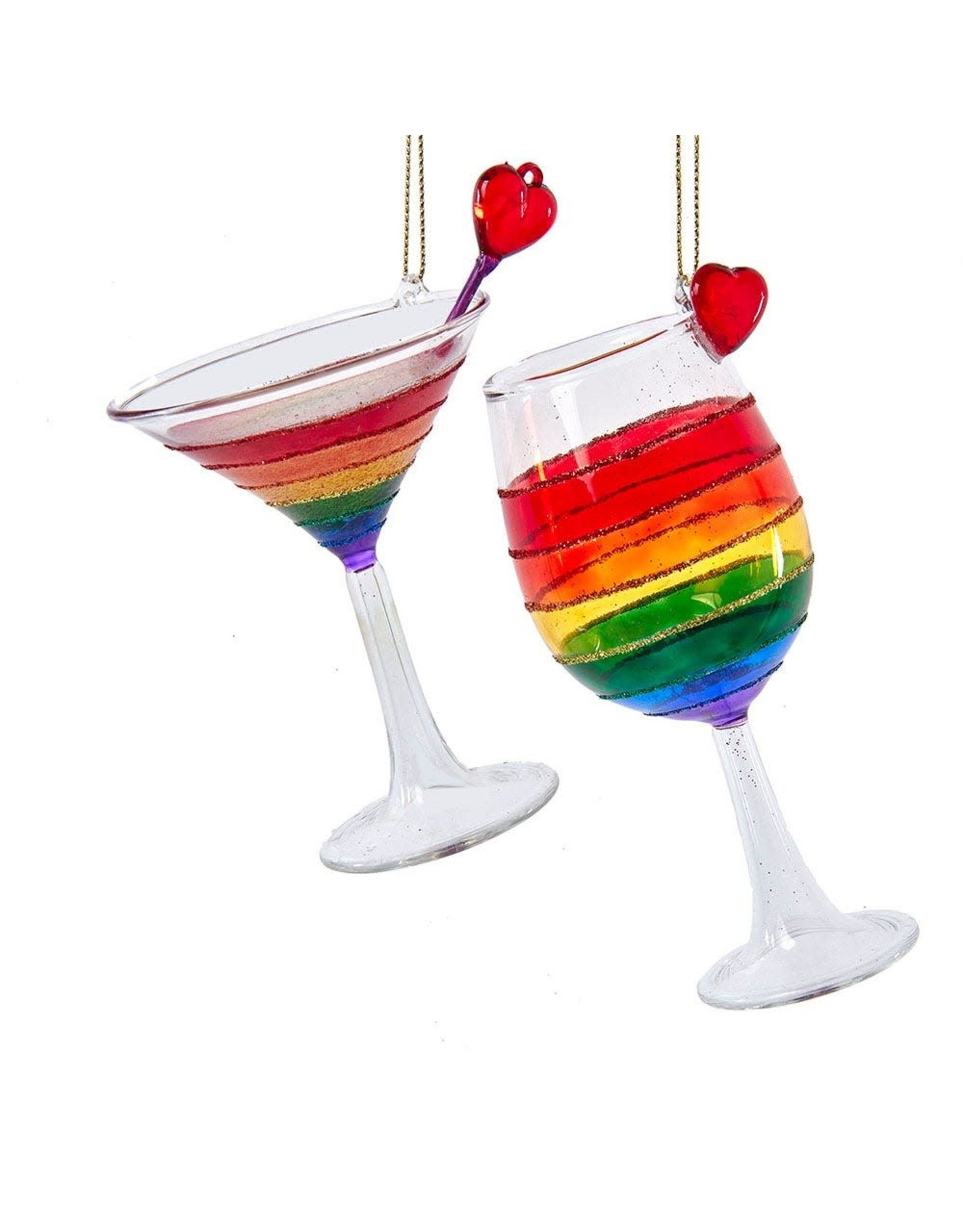 Kurt Adler Pride Glass Martini And Wine Ornaments 2 Assorted