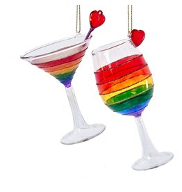 Kurt Adler Pride Glass Martini And Wine Ornaments 2 Assorted