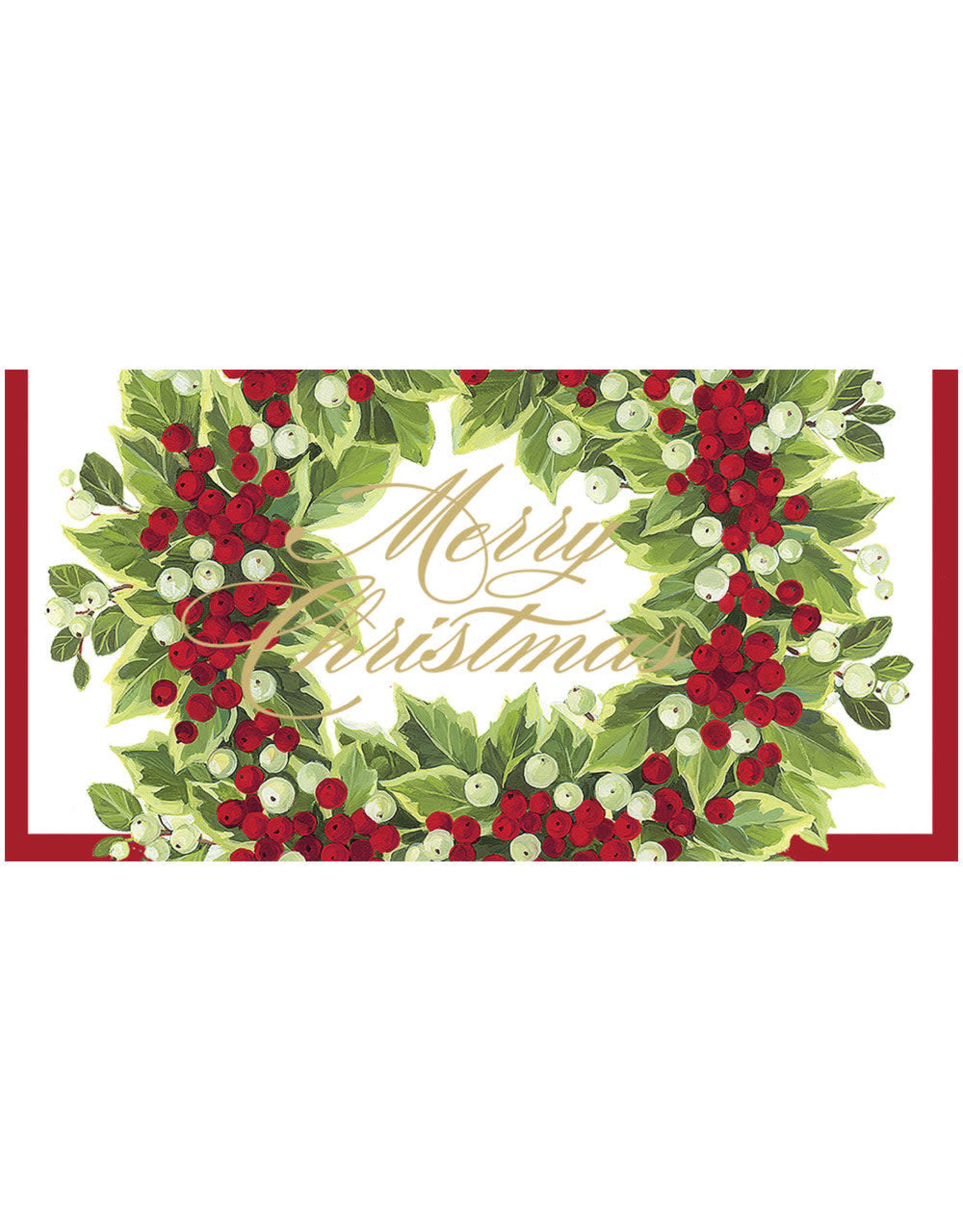 Caspari Christmas Money Holder Cards 4pk Holly And Berry Wreath