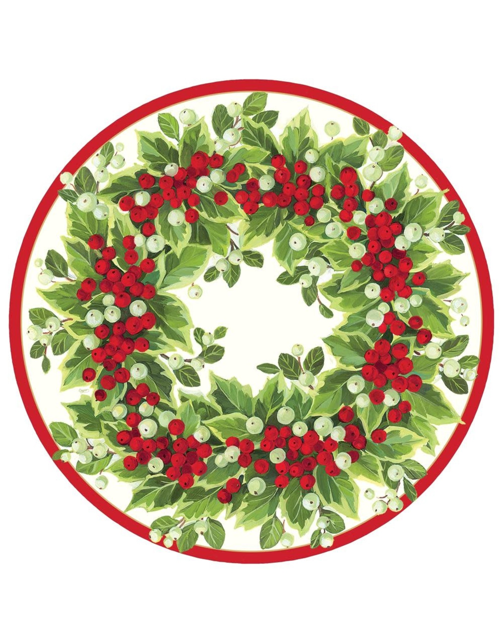 Caspari Christmas Paper Placemats 12pk Round Holly And Berry Wreath