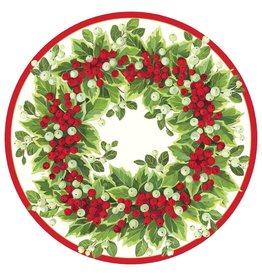 Caspari Christmas Paper Placemats 12pk Round Holly And Berry Wreath