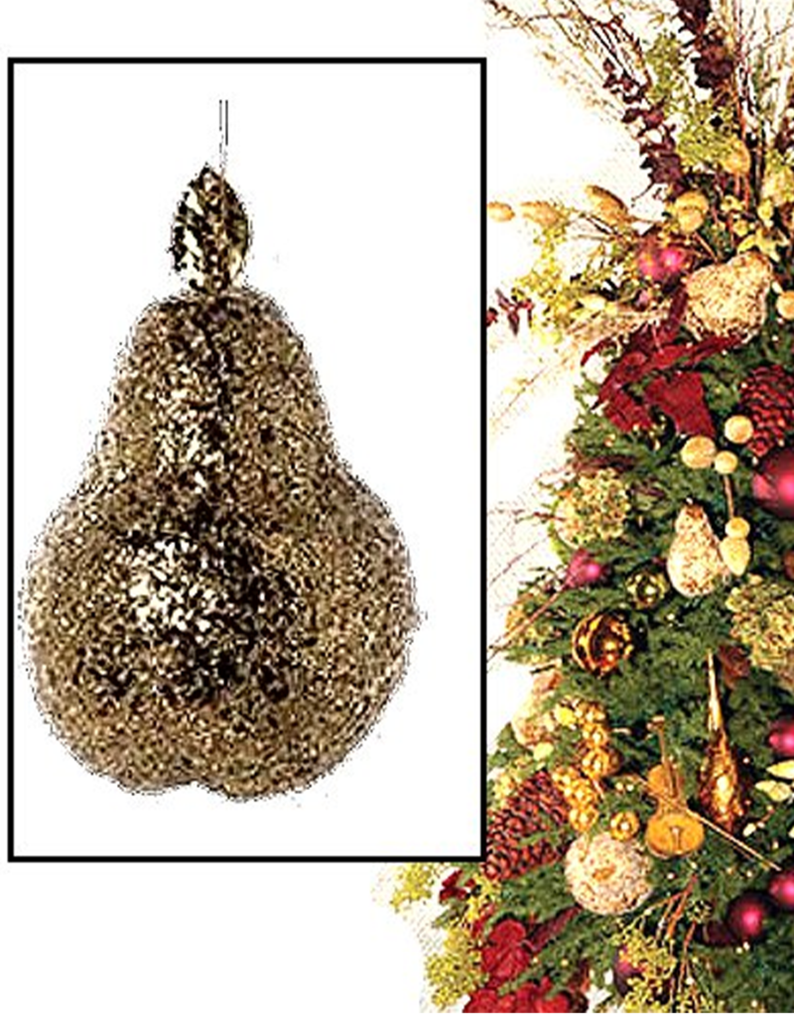 K&K Interiors Fruit Large Crushed Icy Pear Ornament 10 Inch