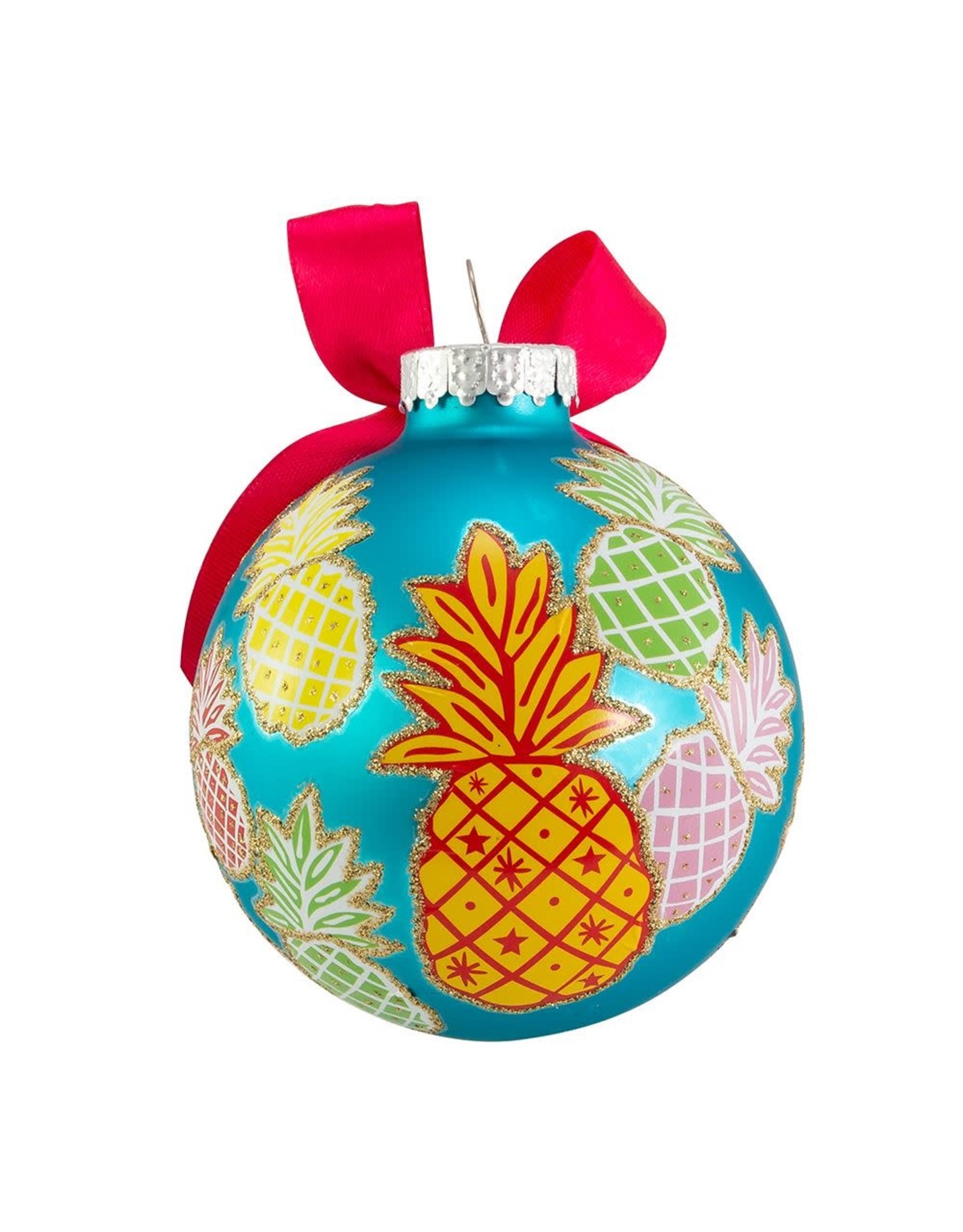 Kurt Adler Pineapple Pattern Glass Ball Ornaments 80mm Set of 6
