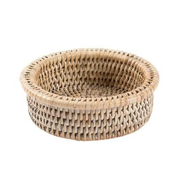Caspari Rattan Wine Bottle Coaster In White Natural Caspari Rattan Wine Bottle Coaster In White Natural