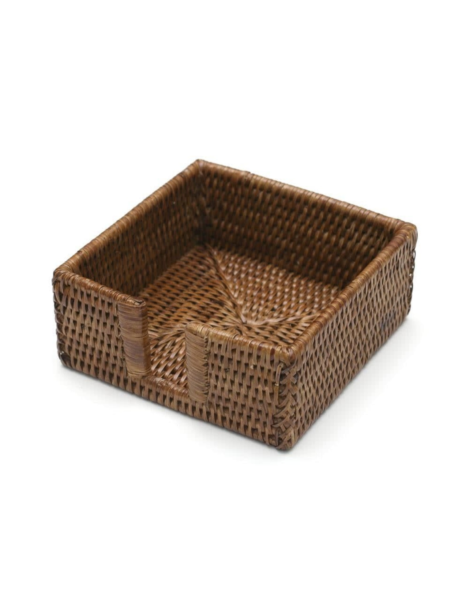 Caspari Rattan Cocktail Napkin Holder In Dark Natural