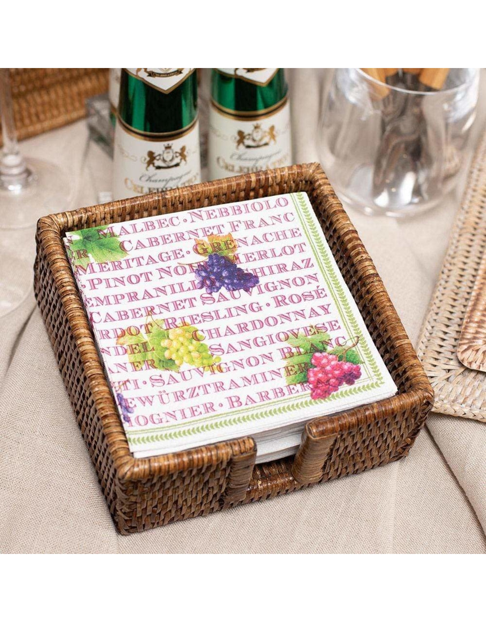 Caspari Rattan Cocktail Napkin Holder In Dark Natural