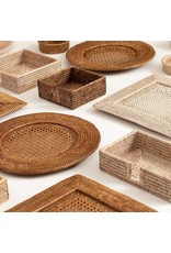 Caspari Rattan Cocktail Napkin Holder In Dark Natural