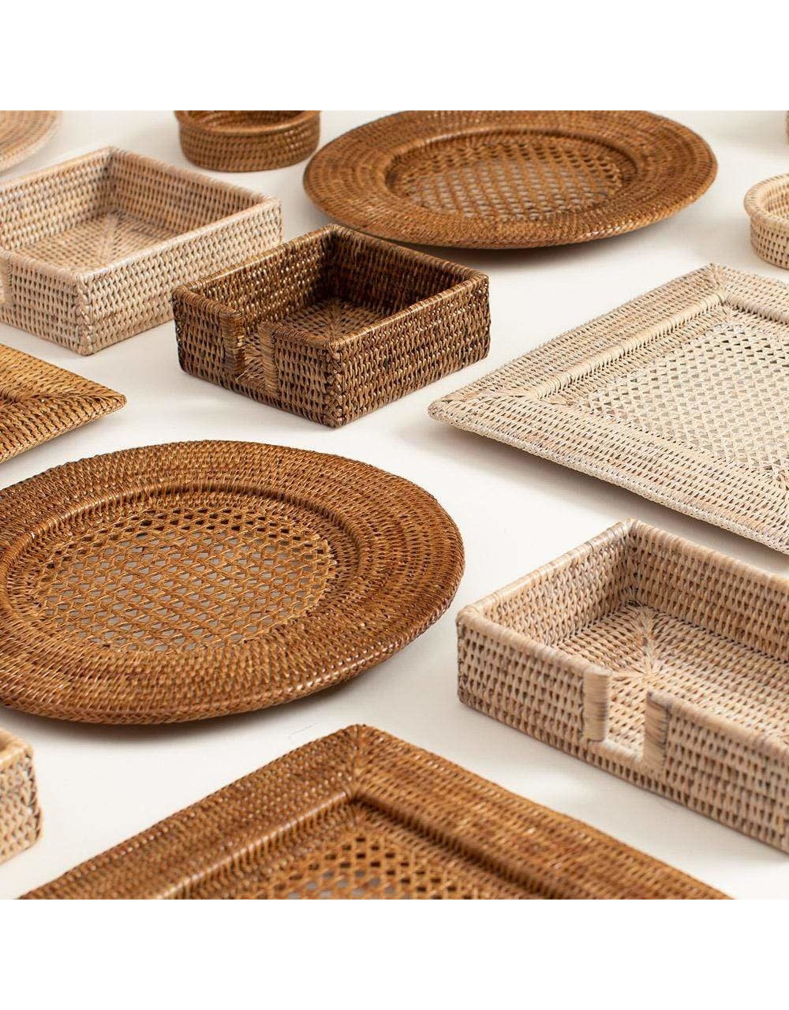 Caspari Rattan Cocktail Napkin Holder In Dark Natural