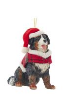 Kurt Adler Bernese Mountain Dog With Plaid Coat and Santa Hat Ornament