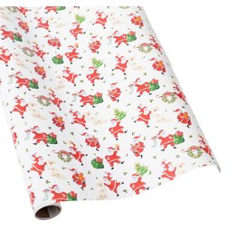 Caspari Christmas Gift Wrapping Paper 8ft Roll Dancing Santas