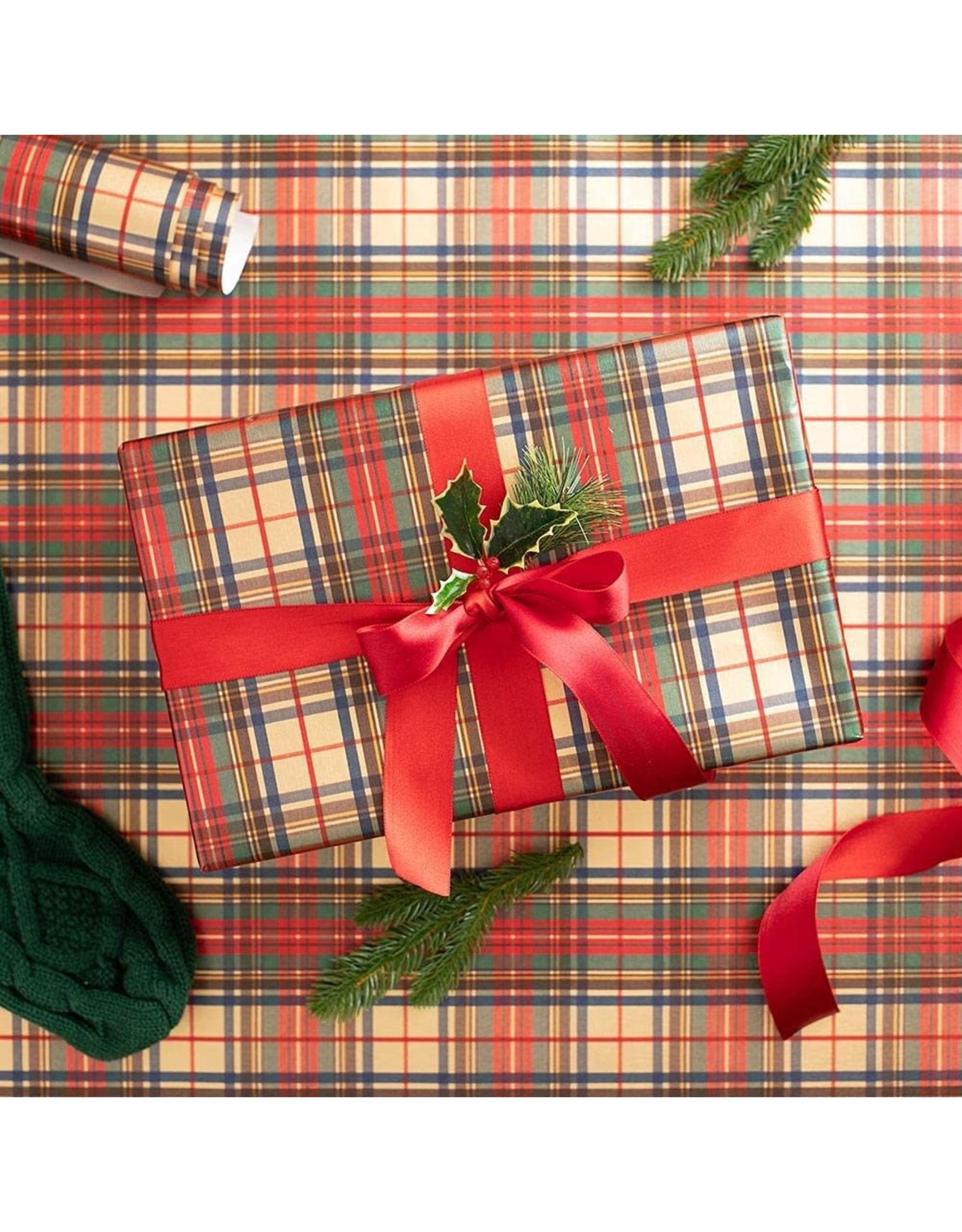 Caspari Christmas Gift Wrapping Paper 8ft Roll Dress Stewart Tartan GF