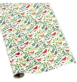 Caspari Christmas Gift Wrapping Paper 8ft Roll Songbirds And Holly