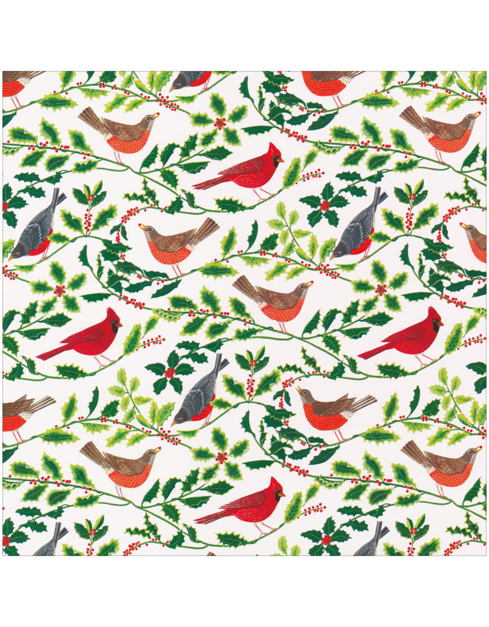 Caspari Christmas Gift Wrapping Paper 8ft Roll Songbirds And Holly