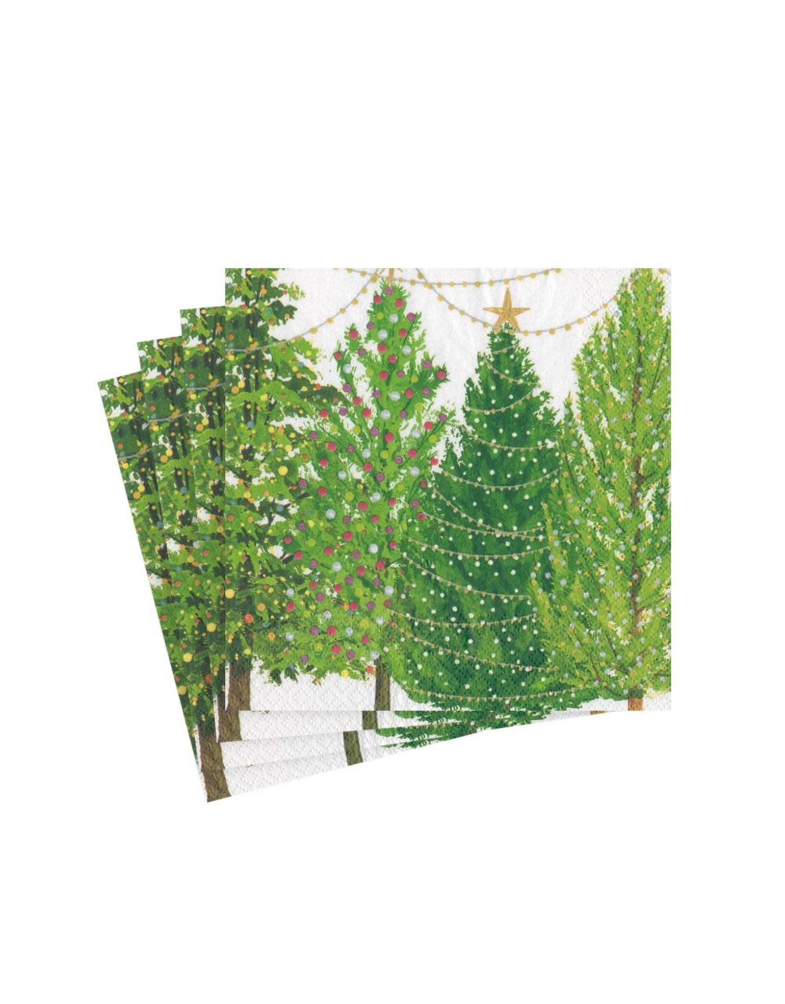 Caspari Christmas Paper Cocktail Napkins 20pk Christmas Trees With Lights